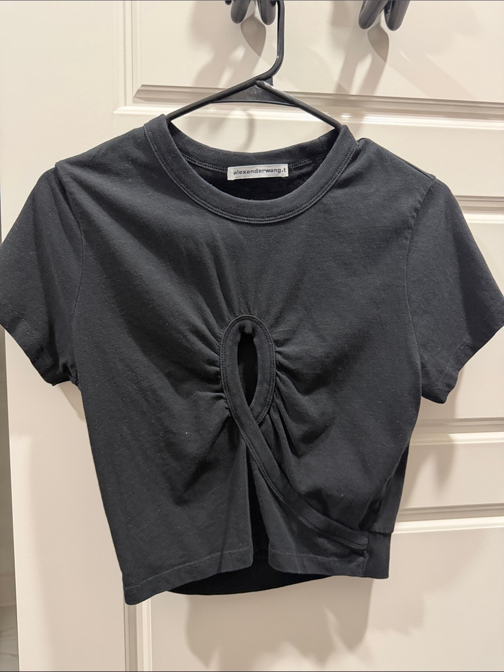 Alexander Wang Black Short Sleeve Cutout Twist Crop Top